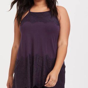SUPER SOFT DEEP PURPLE LACE HIGH NECK TANK